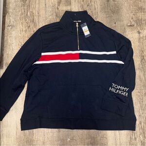 Tommy Hilfiger Women's Navy Zip-Up with Red and White Stripes